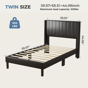 CONCETTA Full Size Bed Frame with Wingback PU Upholstered Headboard and Wooden Slats Support, No Box Spring Needed, Easy Assembly, Black