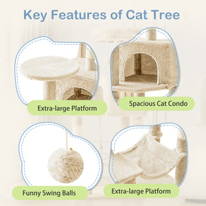 CONCETTA 44in Multi Level Cat Tree Tower,Cat Scratching Posts with Large Top Perch and Hammock