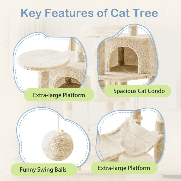 CONCETTA 44in Multi Level Cat Tree Tower,Cat Scratching Posts with Large Top Perch and Hammock