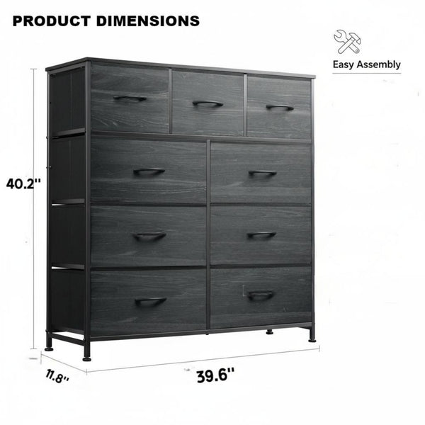 CONCETTA 9-Drawer Fabric Dresser, TV Cabinet Sideboard, Storage Organizer Cabinet for Living Room, Bedroom, Office