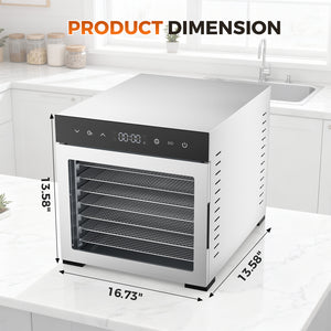 CONCETTA Food Dehydrator Machine, 8 Stainless Steel Trays, Large 8.2 ft² Drying Space, 500W Power for Jerky, Meat, Fruit, Dog Treats, Herbs, Quiet Operation, Digital Timer & Temp Control