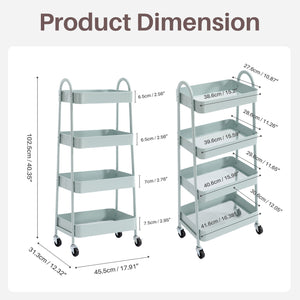 CONCETTA Versatile 4-Tier Metal Utility Cart with Locking Casters, Multi-Scenario Use for Office, Living Room, Kitchen