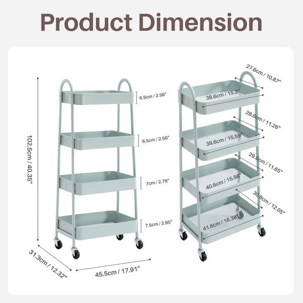 CONCETTA Versatile 4-Tier Metal Utility Cart with Locking Casters, Multi-Scenario Use for Office, Living Room, Kitchen