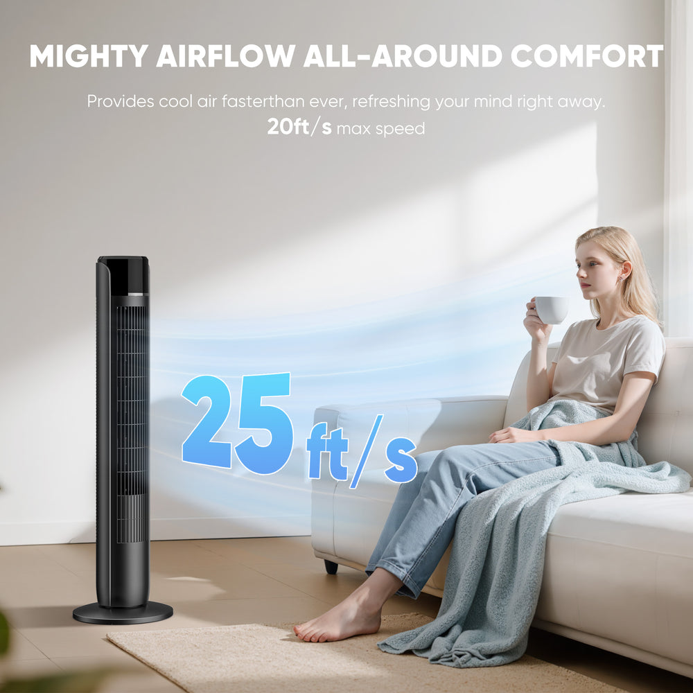 CONCETTA Quiet 36" Tower Fan with Remote, 5 Speeds, 4 Wind Modes, Auto Temp Control, 12H Timer & Wide Oscillation – Ideal for Bedroom or Living Room