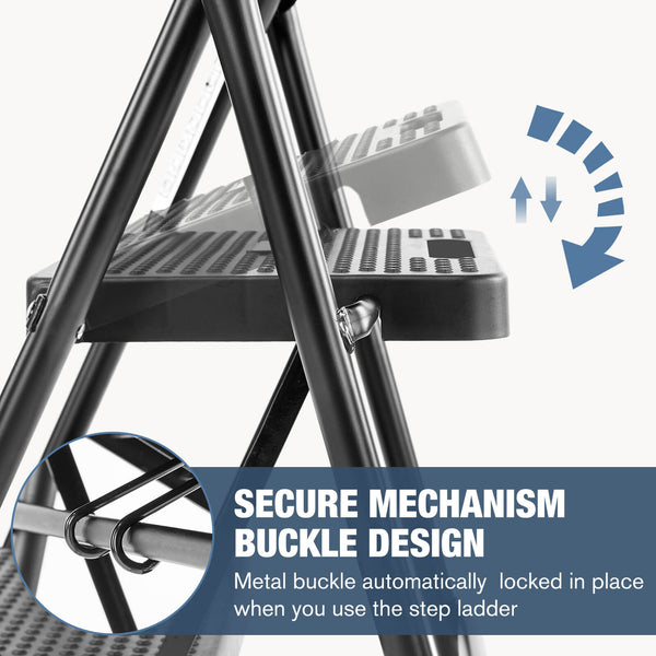 CONCETTA 2-step non-slip ladder, 800 lbs Capacity, Foldable, For use in the home and outdoors, picking up and dropping off items