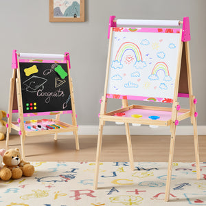 CONCETTA Kids Easel, Double-Sided Magnet Whiteboard & Chalkboard with Paper Roll, Storage Shelf & Accessories,
