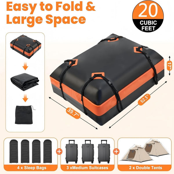 CONCETTA Car Rooftop Cargo Carrier, Waterproof Durable Roof Bag for Vehicles, Universal Fit with Straps & Anti-Slip Mat, Easy Install, Black