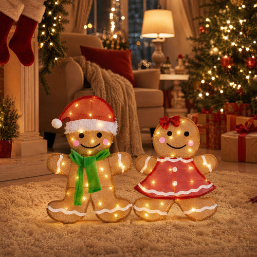 SHOUFTW 2-Piece Pre-Lit Christmas Decorations, Holiday Display Home Decorations 8 Lighting Modes for Indoor Outdoor Yard Garden