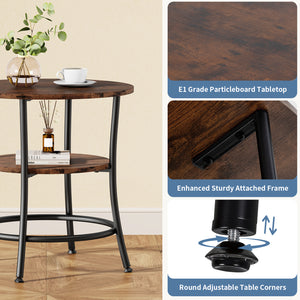 CONCETTA 2-Tier Small Round Side Table, Bedside Nightstand with Sturdy 70lbs Top Capacity, End Table for Living Room, Bed Room & Small Spaces