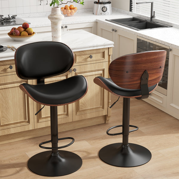 CONCETTA Rotatable Bar Stool Set (2-piece), Adjustable Height Bar Stool, Featuring PU Leather Seat, Ergonomic Backrest and Footrest, With Anti-slip Rubber Base Suitable for Bar