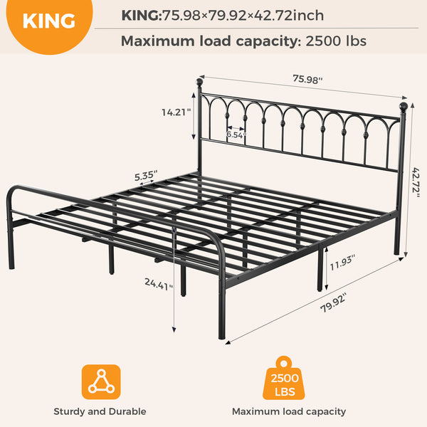 CONCETTA Metal Platform Bed Frame with Rounded Base & Protective Footpads, Underbed Storage, No Box Spring Needed for Bedroom