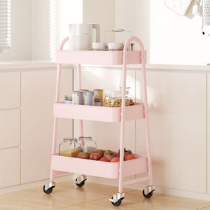 CONCETTA 3-Tier Portable Multifunctional Cart With Wheels, Supports Up To 120 Lbs, Heavy-Duty Foldable Cart, Suitable For Home, Office, Kitchen, And Storage, Black