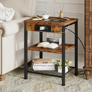 CONCETTA 3 Tier Nightstand with Charging Station, Bedside End Table for Bedroom Living Room