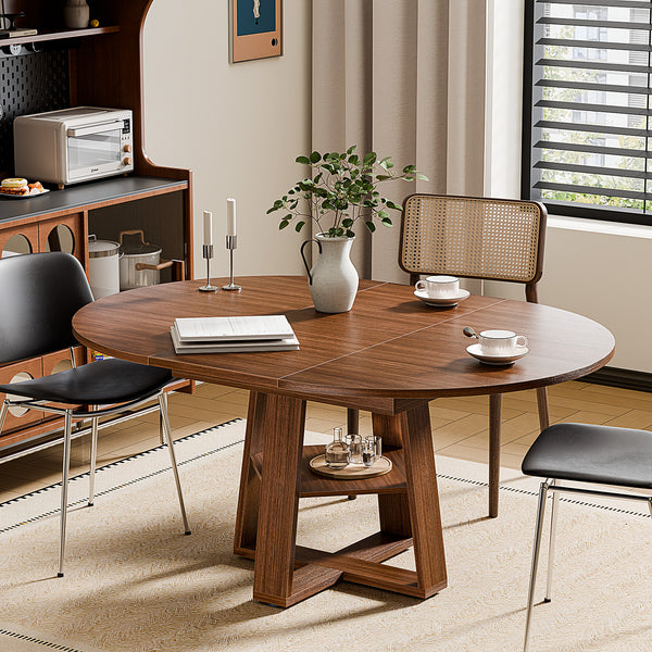 CONCETTA Extendable Dining Table for 4-8, Space-Saving with Storage Shelf, Adjustable Oval Design for Kitchen and Living Room
