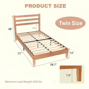 Wood Bed Frame with Headboard, Walnut Finish, Sturdy Slat Support, Ideal for Bedroom and Guest Room