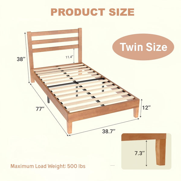 Wood Bed Frame with Headboard, Walnut Finish, Sturdy Slat Support, Ideal for Bedroom and Guest Room