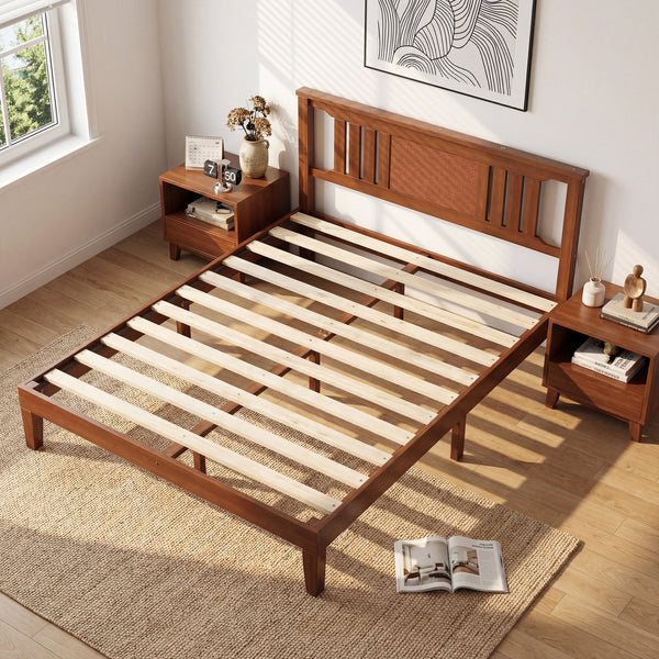 CONCETTA Solid Wood Platform Bed with Headboard, No Box Spring Needed, Wood Slat Support, Dark Brown Finish for Modern Bedroom, Full Size