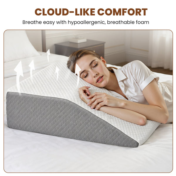 Wedge Pillow for Sleeping, Memory Foam Body Pillow for Acid Reflux, Neck & Back Pain Relief, Post-Surgery Recovery & Snoring Reduction, 7Inch