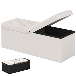 CONCETTA Foldable Storage Ottoman Bench, Large Faux Leather Footrest with Dual Flip Lid, Entryway Organizer Chest for Living Room Bedroom