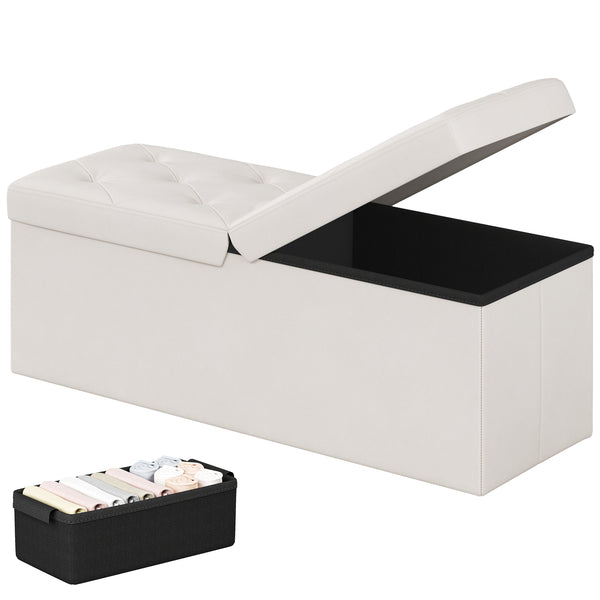 CONCETTA Foldable Storage Ottoman Bench, Large Faux Leather Footrest with Dual Flip Lid, Entryway Organizer Chest for Living Room Bedroom