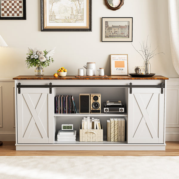 CONCETTA TV Stand, Storage Function, Mid-sized Farmhouse Style, Movable Sliding Door, Rust