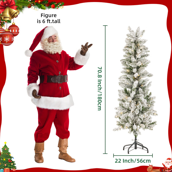 Artificial Full Christmas Tree, Flocked Snow Trees with Pine Cone Decoration, Includes Stand, Incandescent Lights & Foldable Base for Home, Office, Party
