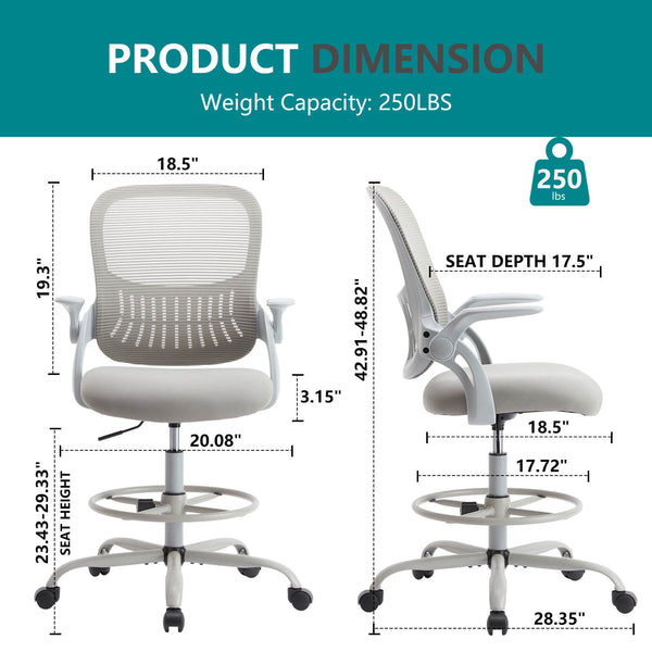 CONCETTA Office Computer Desk Chair, Ergonomic Chair with Flip-up Armrests and Lumbar Support, Height Adjustable, Breathable Mesh Back
