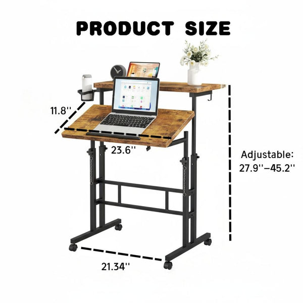 CONCETTA 23.6 inch Mobile Standing Desk, Adjustable Height Rolling Computer Desk for Home Office, Portable Treadmill Sit Stand Workstation