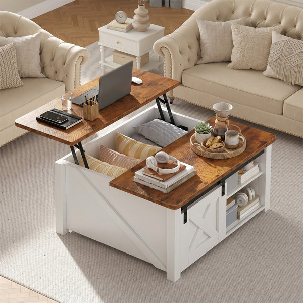 CONCETTA 31.5" Lift Top Coffee Table with Large Hidden Storage, Adjustable Shelves
