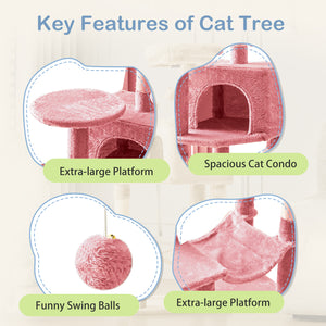 CONCETTA 44in Multi Level Cat Tree Tower,Cat Scratching Posts with Large Top Perch and Hammock