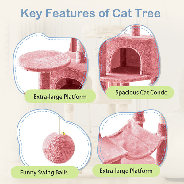 CONCETTA 44in Multi Level Cat Tree Tower,Cat Scratching Posts with Large Top Perch and Hammock