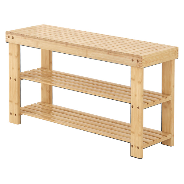 CONCETTA Bamboo Shoe Rack & Bench, 3-Tier 280 lb Capacity Storage Organizer for Entryway, Living Room, Balcony