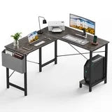 CONCETTA 49 Inch Modern L Shaped Computer Desk with Lower Storage Shelf & Side Bag, Two-Way Convertible Corner Gaming Table for Home Office