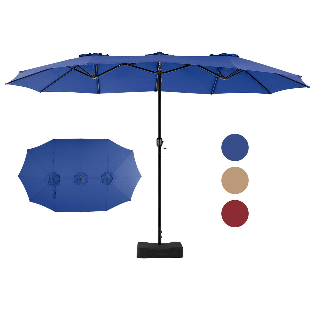 CONCETTA 15FT Double-Sided Patio Umbrella with Base, Crank, 12 Sturdy Ribs, for Garden, Deck, Beach