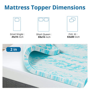 CONCETTA Mattress Topper Full - 2 Inch Gel Memory Foam Mattress Topper Full Size for Back Pain