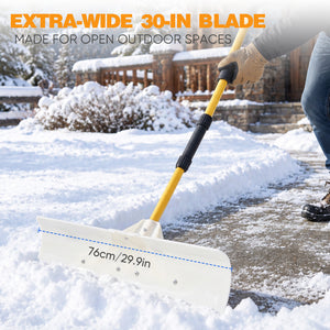 CONCETTA 30"/36" Snow Pusher, Wide Snow Plow Shovel with Non-Stick Poly Blade, Reinforced Metal Handle, Heavy-Duty Winter Removal Tool for Driveways & Sidewalks, White