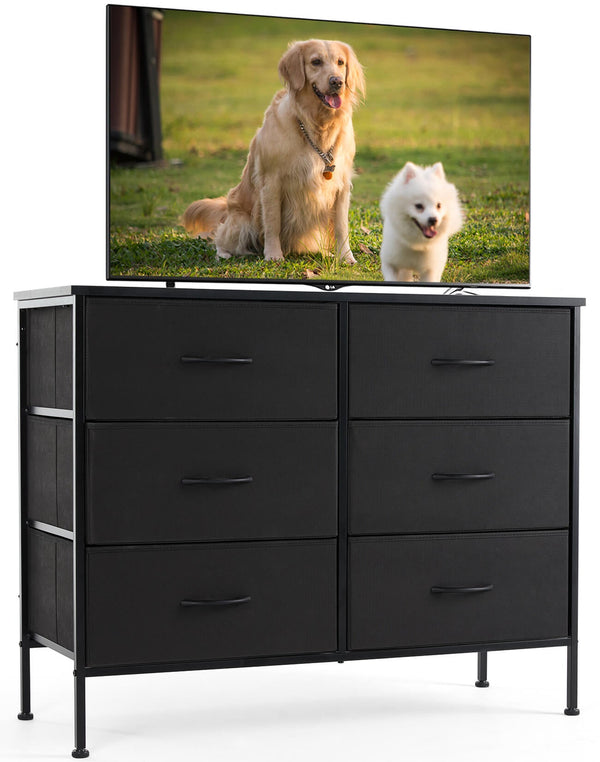 JOINSUN Dresser TV Stand, Console Table with 6 Wide Drawers, Entertainment Center for 55" TV Storage Fabric Dresser Drawer