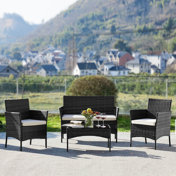 CONCETTA 3 Piece Patio Wicker Furniture Set , Patio Chair w/ Table w/ Cushions, Simple Modern Comfort