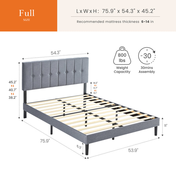 CONCETTA Gray Linen Upholstered Bed with Sponge, Density Board and Iron