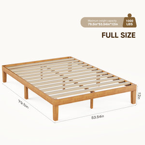 CONCETTA 12 inch Natural Pine Platform Bed Frame, Wood Slat Support, No Box Spring Required, Twin/Full/Queen/King Size