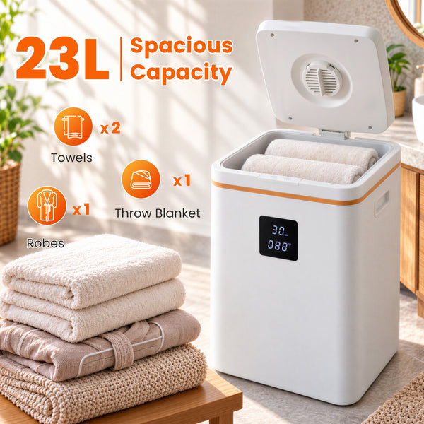 SHOUFTW 23L Freestanding Heated Towel Warmer for Bathroom, Luxury Towel Warmer with Stainless Steel Interior, 20/40/60 Min Timer, Auto Shut-Off for Towels, Robes & Blankets