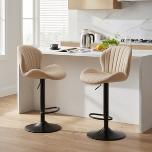 CONCETTA Set of 2 Swivel Bar Stools - Adjustable Height Modern Fabric Upholstered Barstools Counter Bar Chairs with Backrest for Kitchen Island & Home Bar