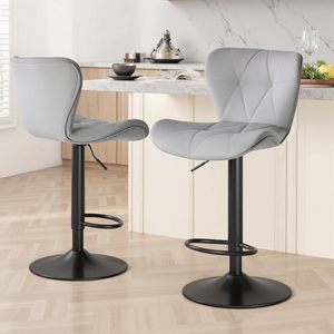 CONCETTA Set of 2 Swivel Bar Stools - Adjustable Height Modern Fabric Upholstered Barstools Counter Bar Chairs with Backrest for Kitchen Island & Home Bar