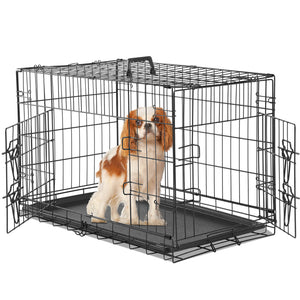 JOINSUN Dog Crate-24/30/36/42/48 inch, Double Door Dog Cage with Divider Panel and Plastic Leak-Proof Pan Tray, foldable, easy to carry, suitable for indoor, outdoor, travel use