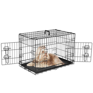 JOINSUN Dog Crate-24/30/36/42/48 inch, Double Door Dog Cage with Divider Panel and Plastic Leak-Proof Pan Tray, foldable, easy to carry, suitable for indoor, outdoor, travel use