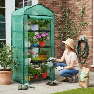 CONCETTA 4-Tier Mini & Portable Greenhouse with Wheels, Rust-Resistant Steel Frame, PVC Cover for Indoor or Outdoor Gardening