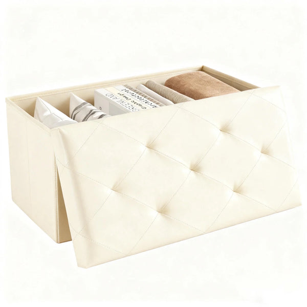 CONCETTA Storage Ottoman Bench, Foldable Footrest Stool with High Load Capacity, Holds Up to 660 lb, PVC