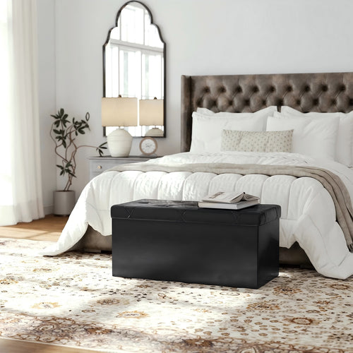 CONCETTA Storage Ottoman Bench, Foldable Footrest Stool with High Load Capacity, Holds Up to 660 lb, PVC