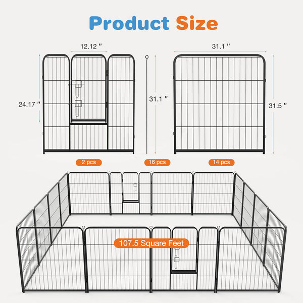 CONCETTA Dog Playpen - Collapsible Portable Pet Pen, High Metal Sport Puppy Pen with Gate for Garden, Patio, RV Camping