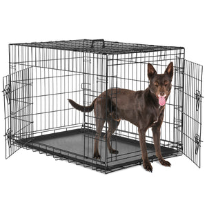 JOINSUN Dog Crate-24/30/36/42/48 inch, Double Door Dog Cage with Divider Panel and Plastic Leak-Proof Pan Tray, foldable, easy to carry, suitable for indoor, outdoor, travel use